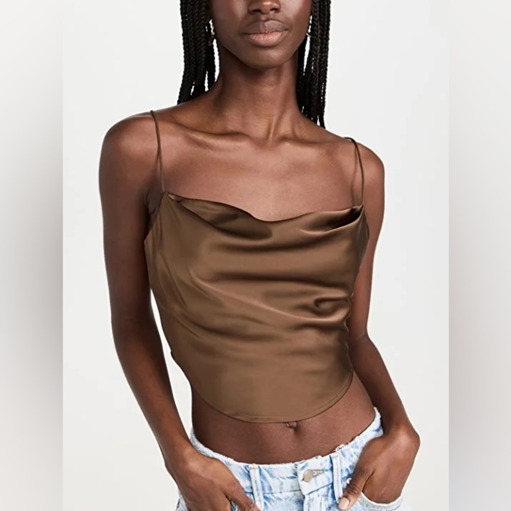 Good American Cowl Neck Satin Camisole in Light Mocha (1/S)